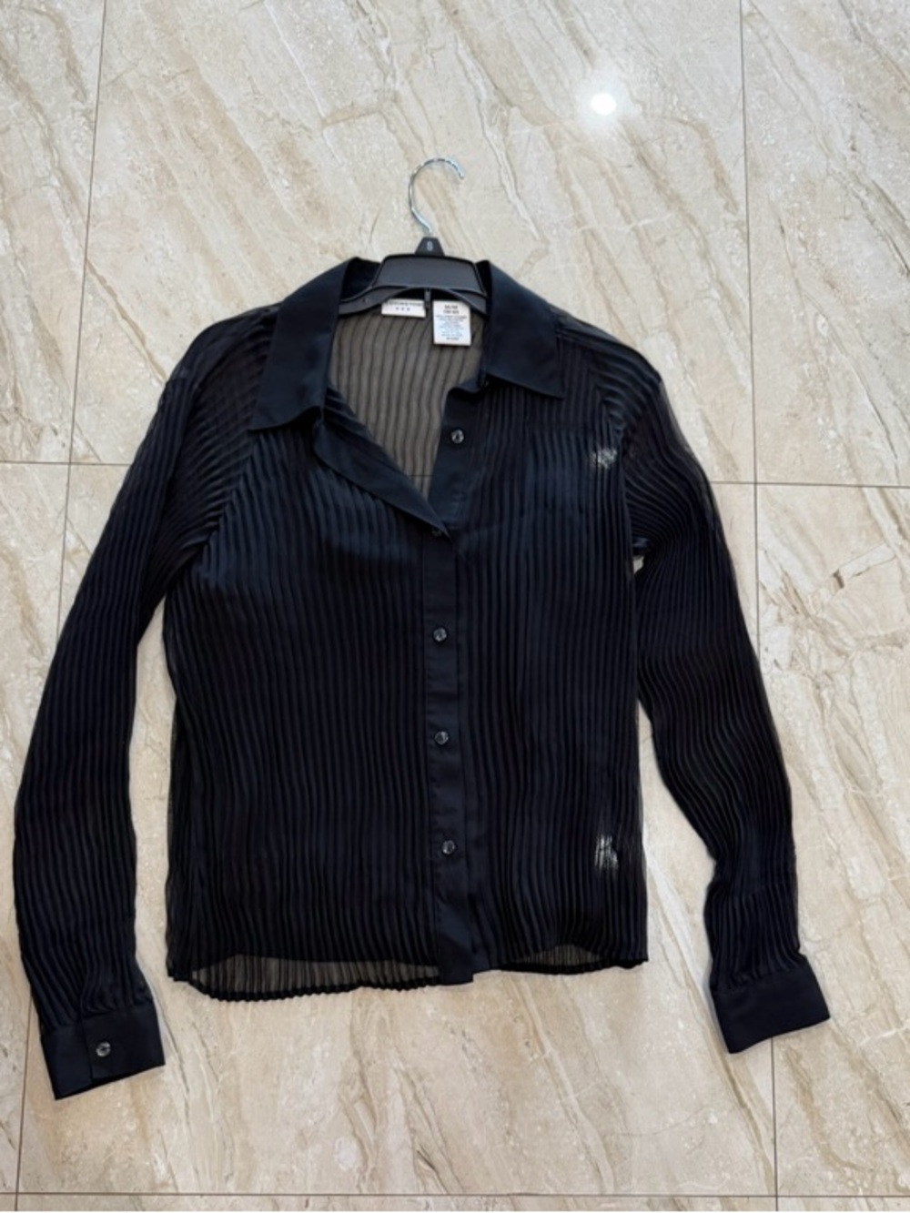 Covington Women’s Black Sheer Pleated Button Front Blouse Shirt Size M 10-12